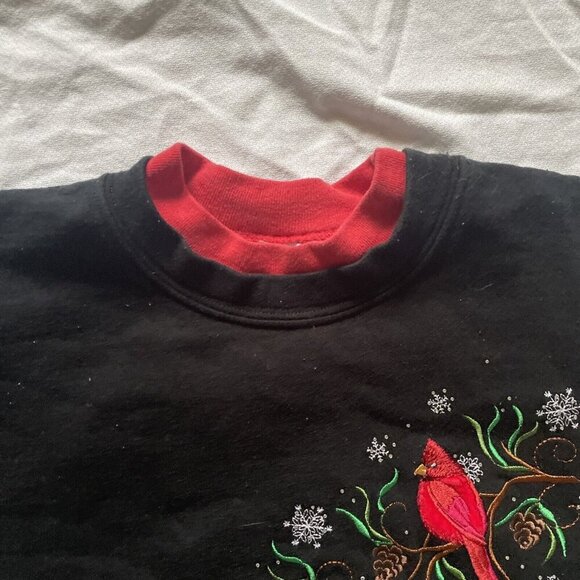 Country Store Womens Black Sweatshirt W/ Embroidered Cardinal & Pinecone Design - Picture 8 of 10